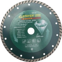 Круг отрезной алмазный STAYER "TURBO", сегментированный, сухая и влажная резка, для УШМ, 22,2х200мм,  ( 3662-200 )